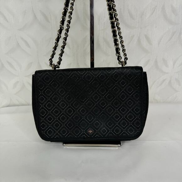 Tory Burch Black Robinson Perforated Diamond Chain Shoulder bag - Picture 3 of 12